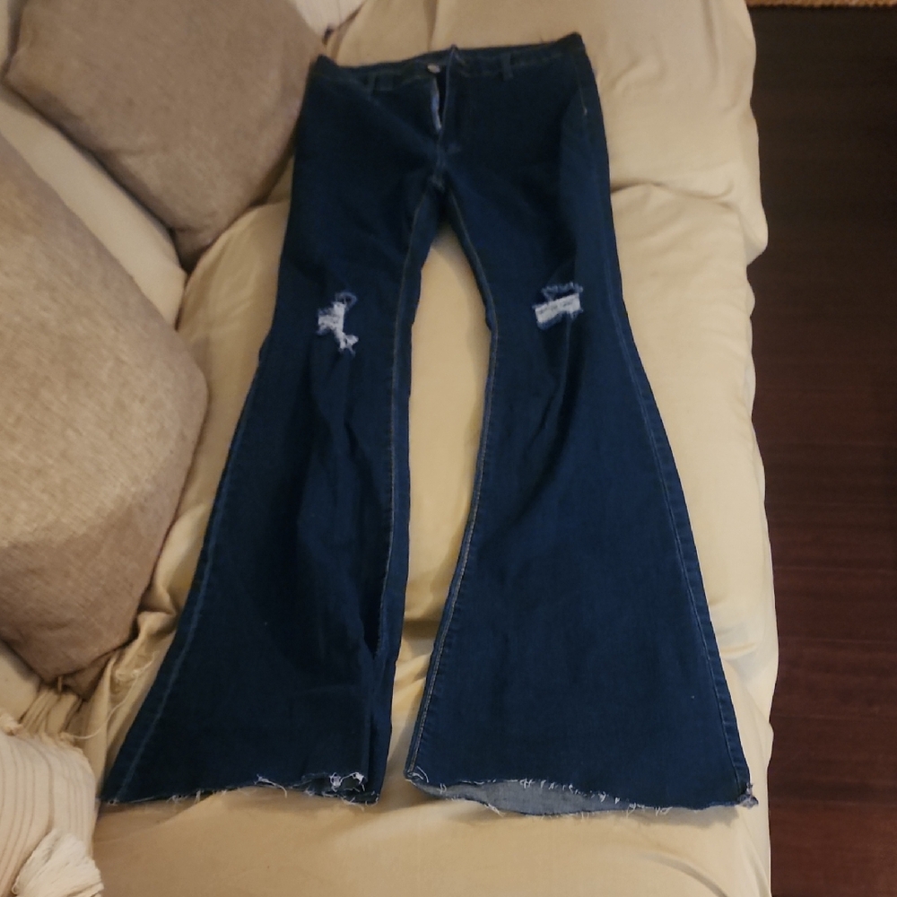 SHEIN Blue Flare Wide Leg Jeans